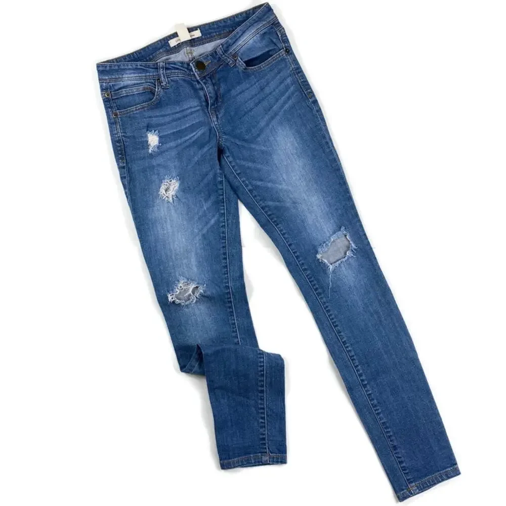 Forever 21 Distressed Jeans Low Rise Skinny Blue Life in Progress Womens Sz 25